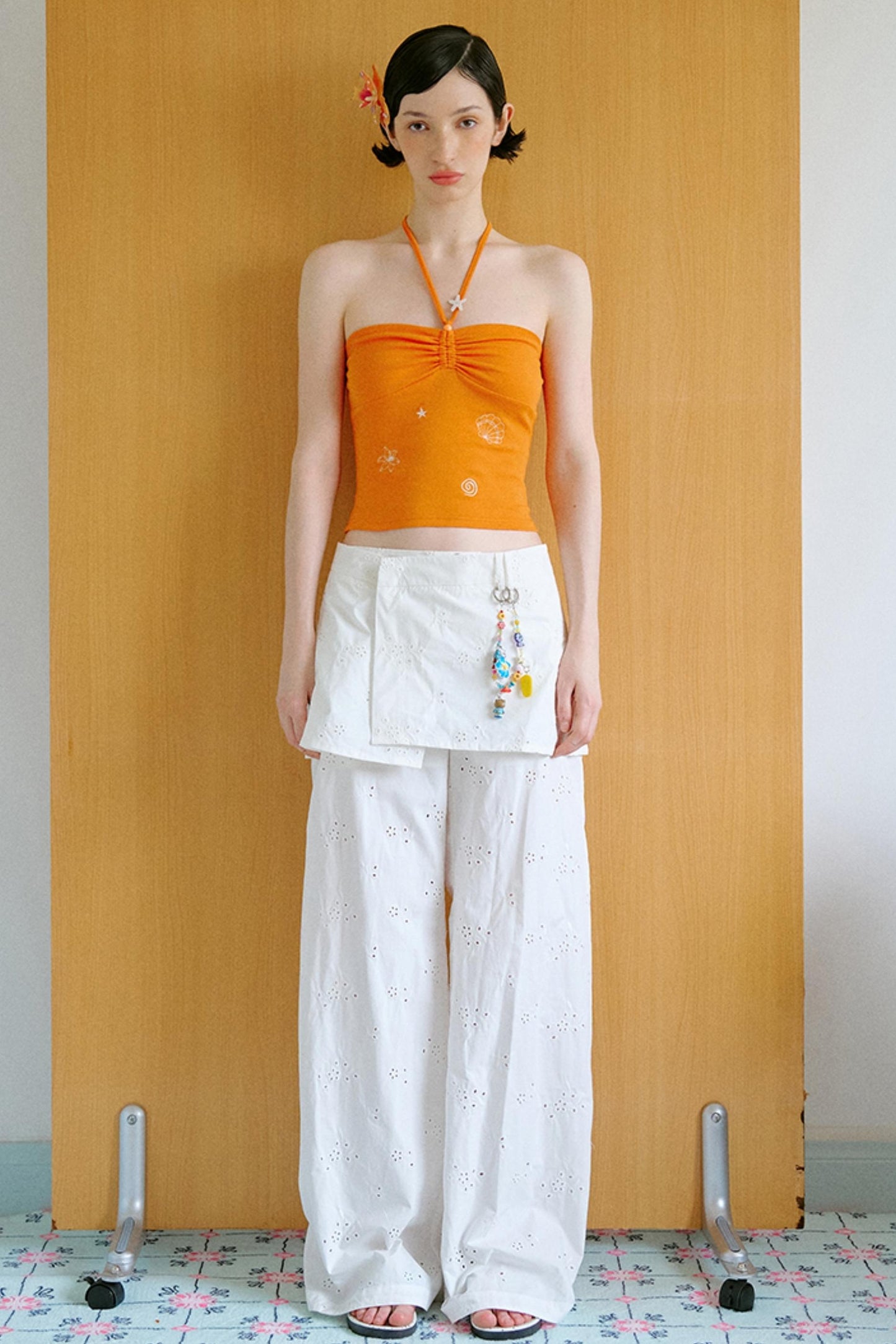 Openwork Embroidery Skirt Pants Set