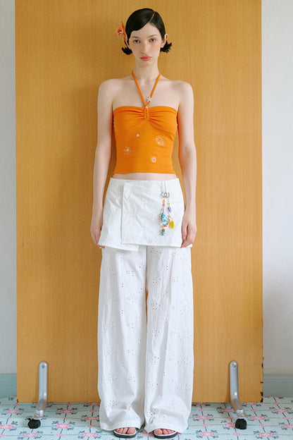 Openwork Embroidery Skirt Pants Set