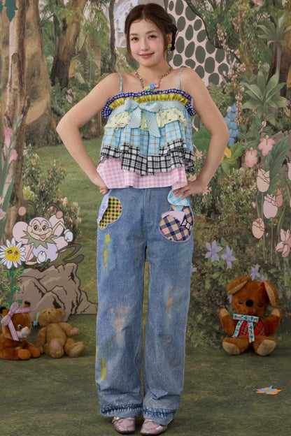 Plaid Bow Two-Way Wear Camisole