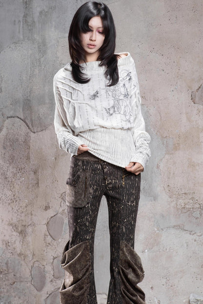 Printed One-Line Collar Knit Top