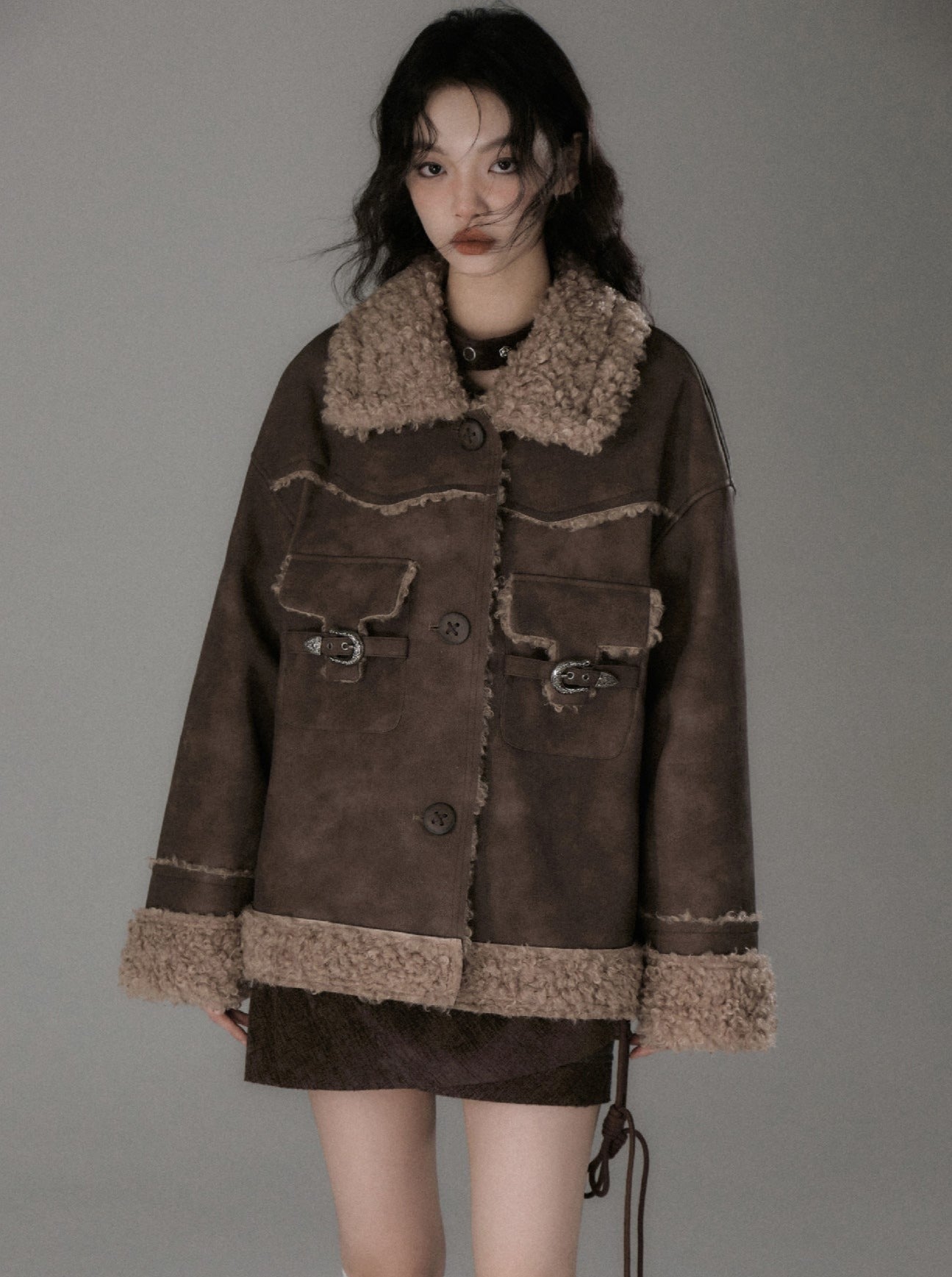 Loose Brown Plush Fur Jacket