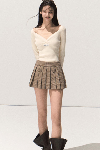 Throbbing Woolen Pleated Culottes Skirt