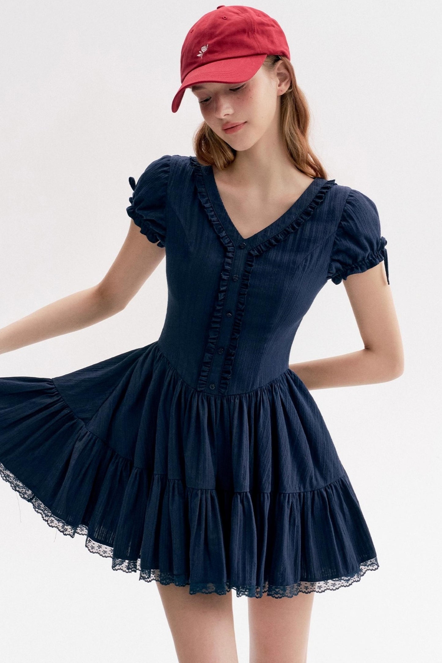 French Texture Lace V-Neck A-Pendulum Dress