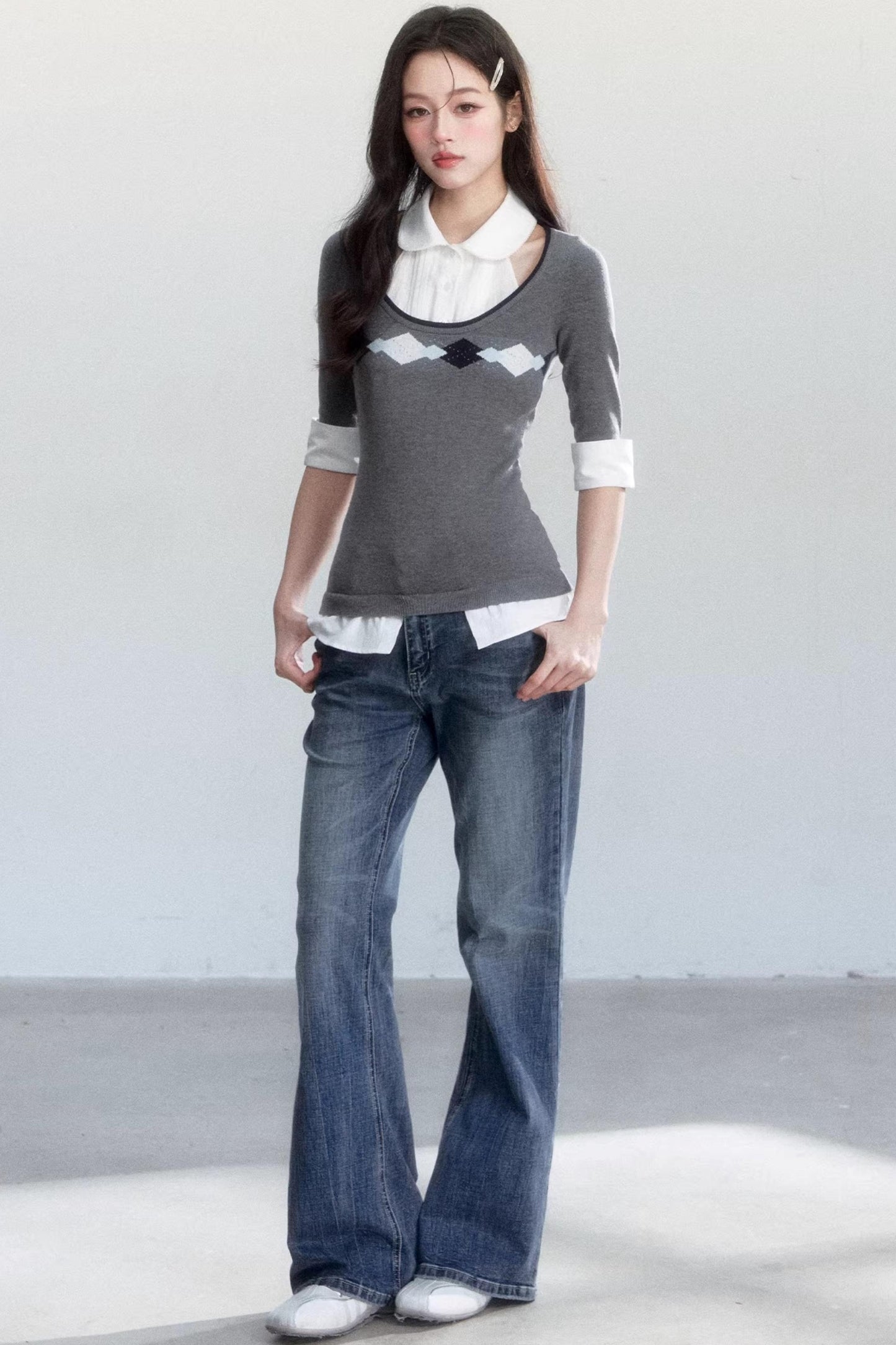 Retro Jacquard Knit Top Set-Up