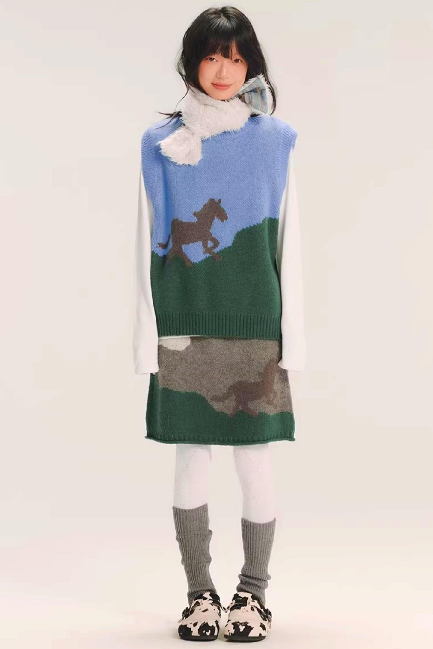 Color-Block Wool Knitted Skirt