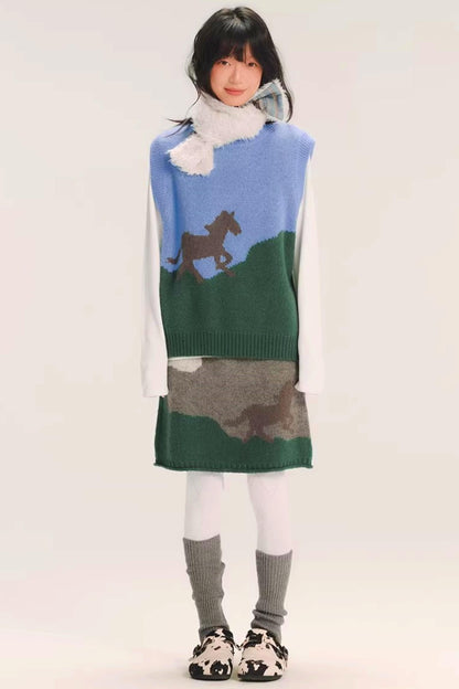Color-Block Wool Knitted Skirt