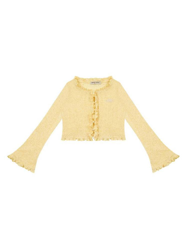 Ruffle Short Knit Cardigan