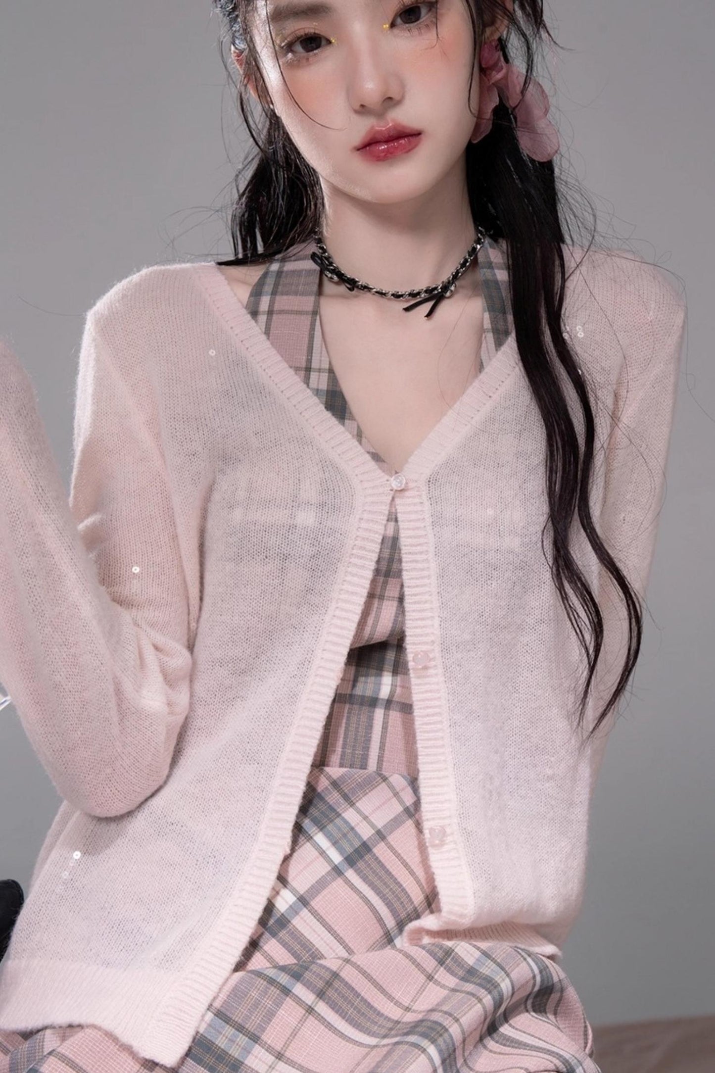 럭셔리 핑크 가디건
