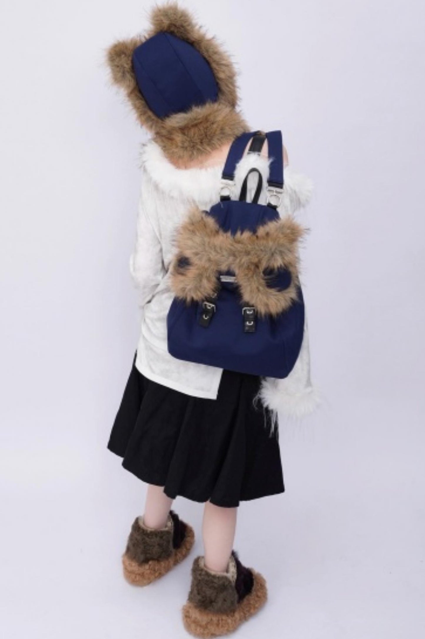 Furry Bear Crossbody Backpack