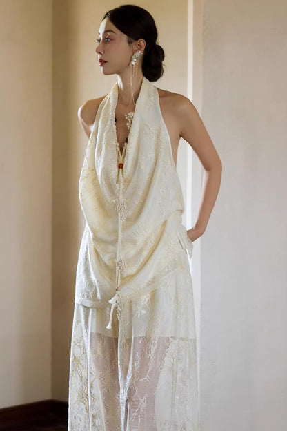 Off-White Draped Halter Top