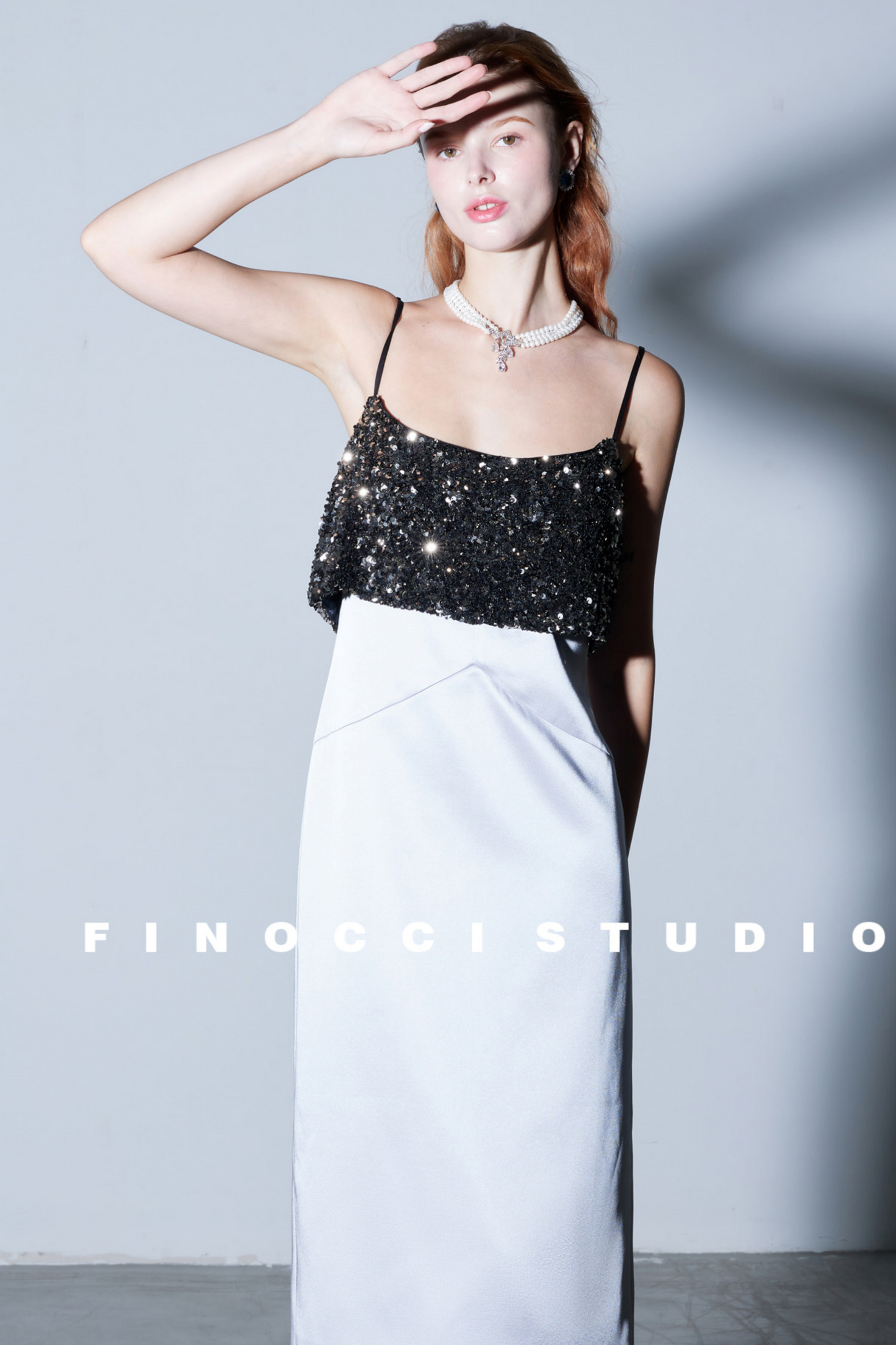 Sequin-Stitched Satin Dress