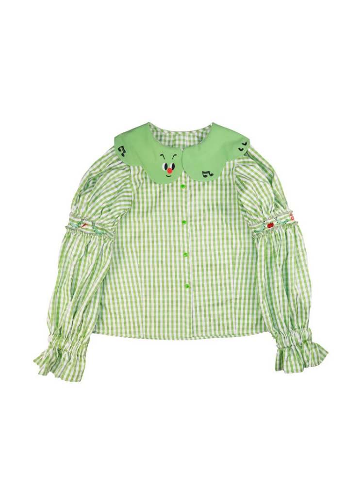 Apple Bug Embroidery Puff Sleeve Shirt