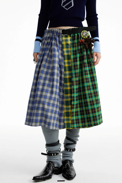 Blue-Green Plaid Pleated Skirt