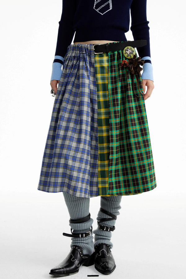 Blue-Green Plaid Pleated Skirt