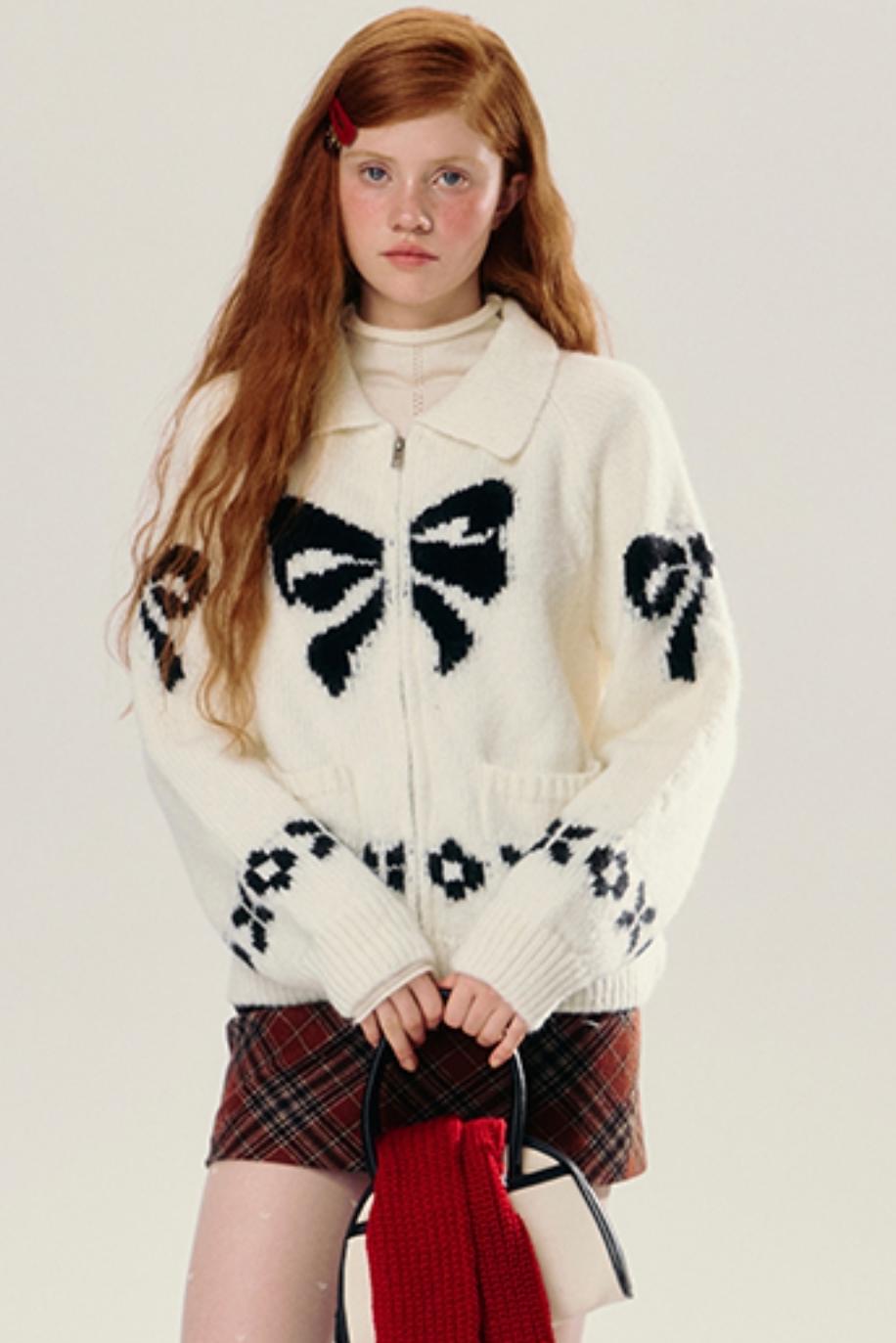 Bow Design Knitted Cardigan Jacket