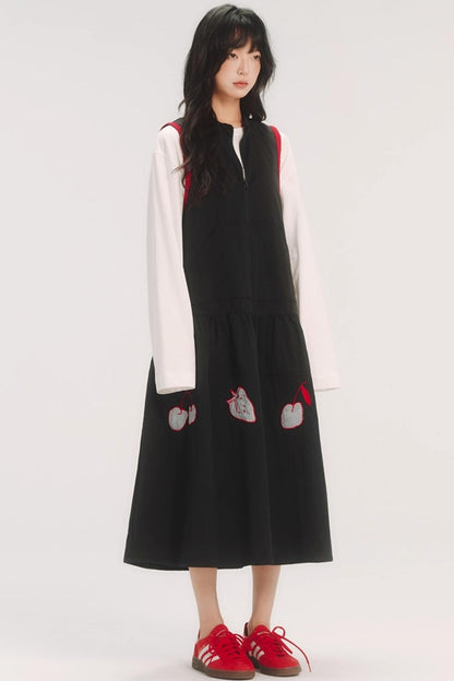 Contrast Patch Embroidery Sleeveless Dress