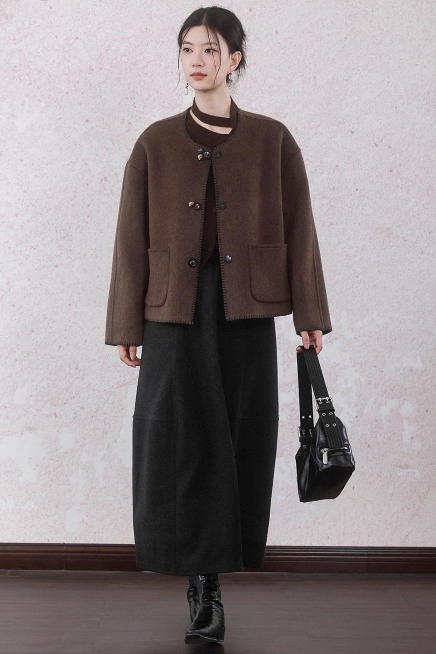 Gray Faux Tweed Warm Bud Skirt