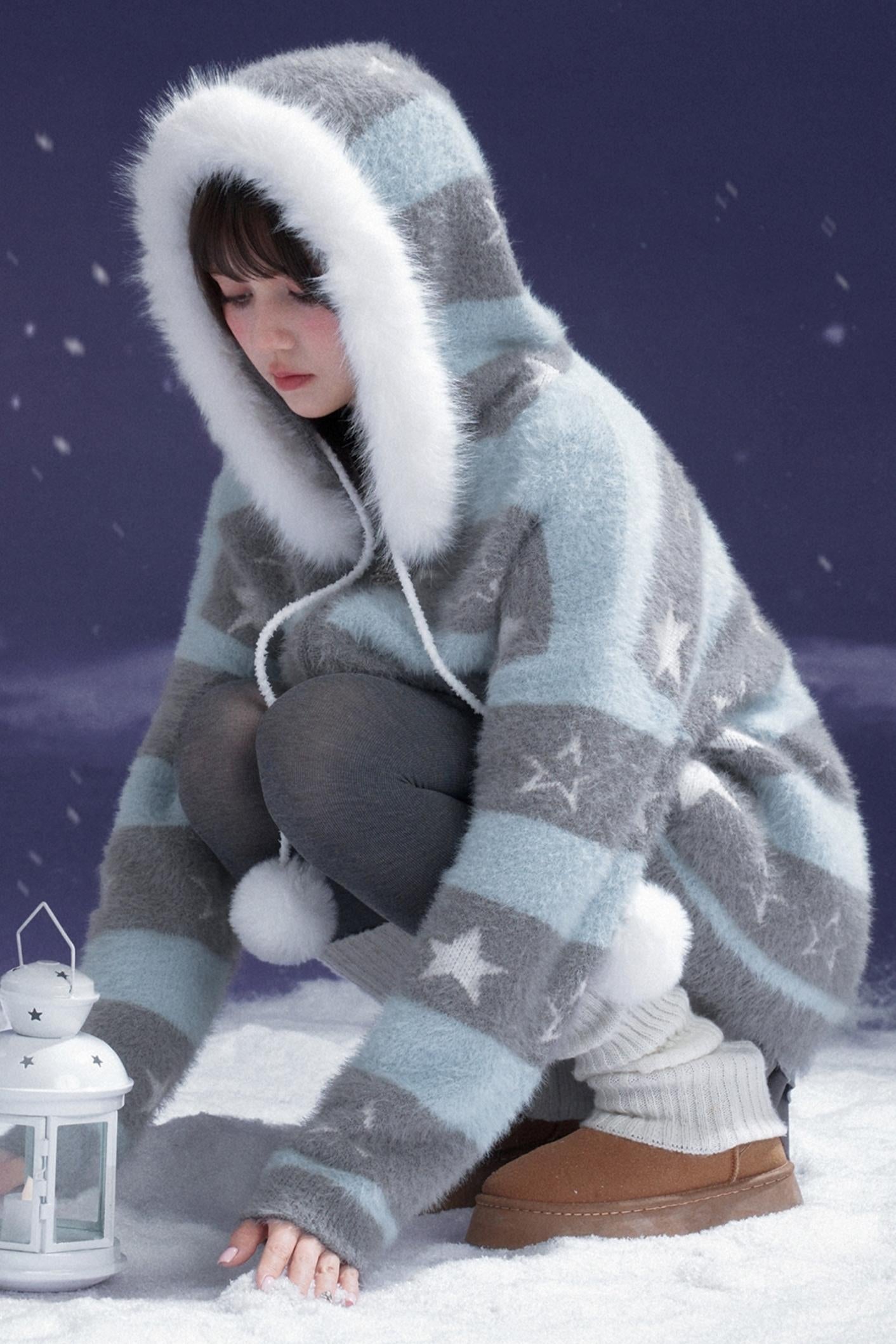 Gray-Blue Striped Star Sweater