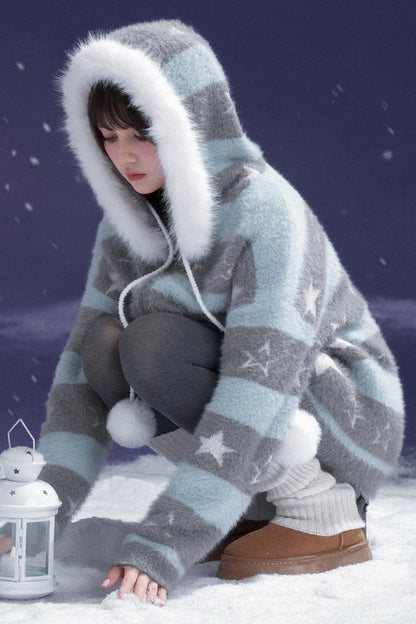 Gray-Blue Striped Star Sweater