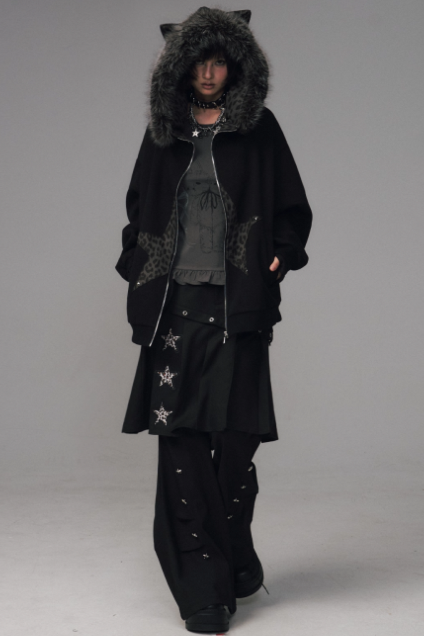 Cat-Ear Leopard Hooded Jacket