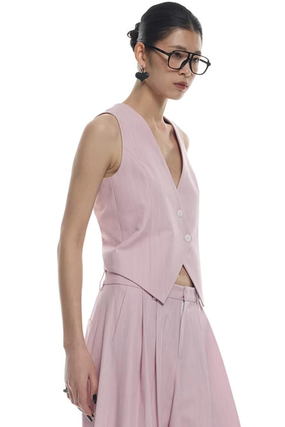 Light Pink Pleated Vest Suit Set