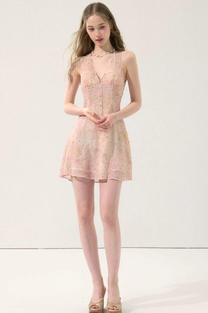 Sweet Pink Floral Chiffon Dress