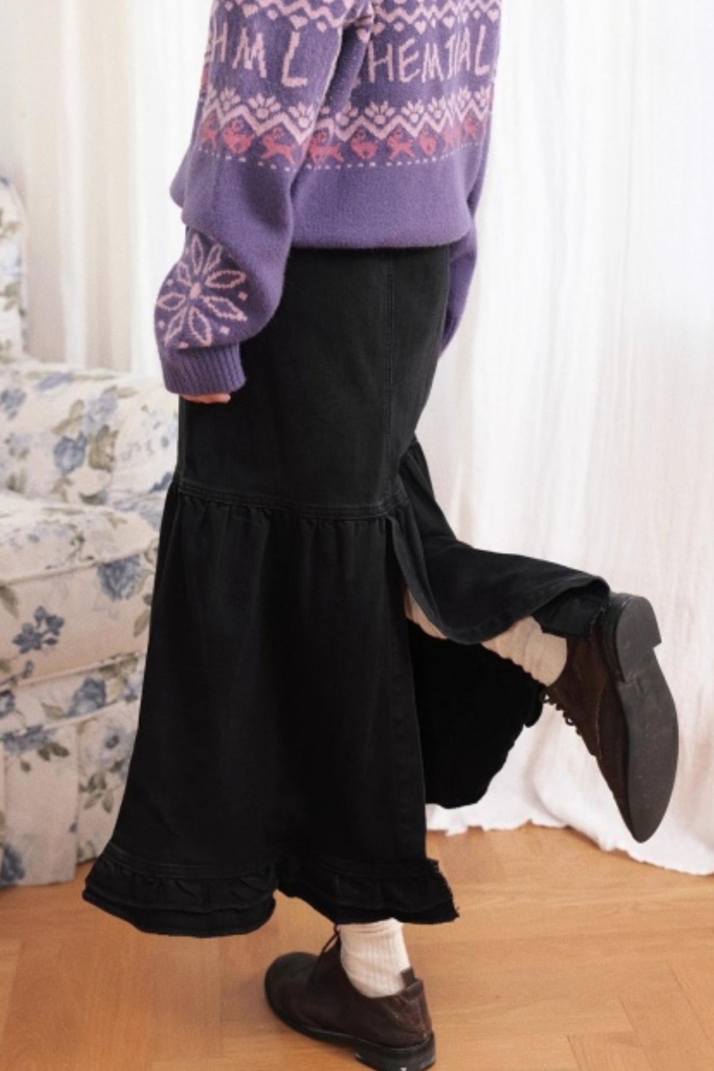 Dark Night Lace Denim Skirt