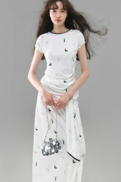 Wilderness Rabbit Patchwork Belt Long Skirt