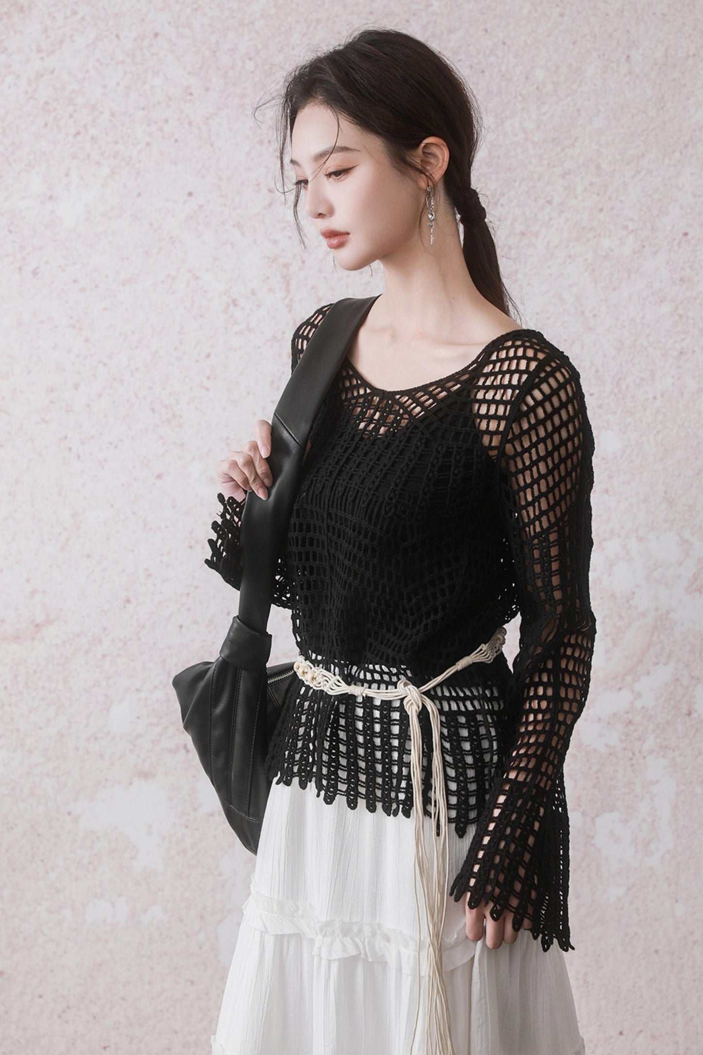 Summer Black Fishing Net Tee Set