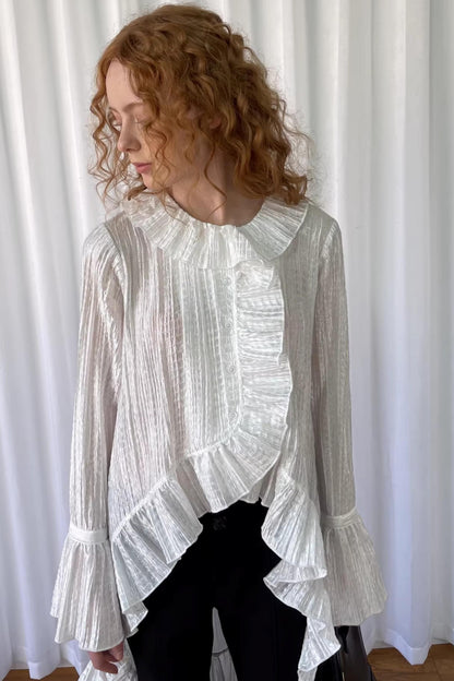 White Lace Ruffled Shirt
