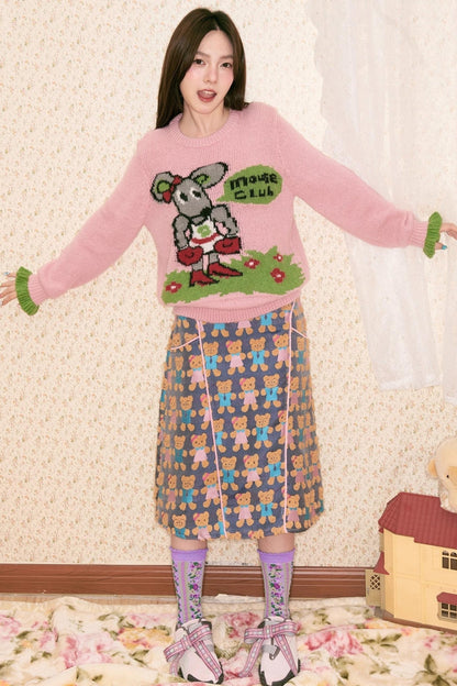 Jacquard Bear Contrast Skirt