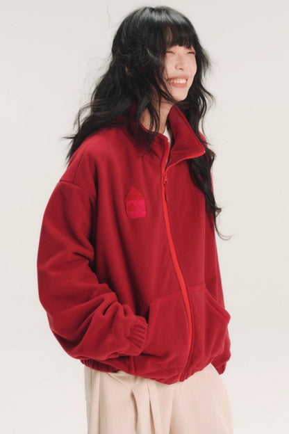 Color-Block Embroidery Fleece Jacket
