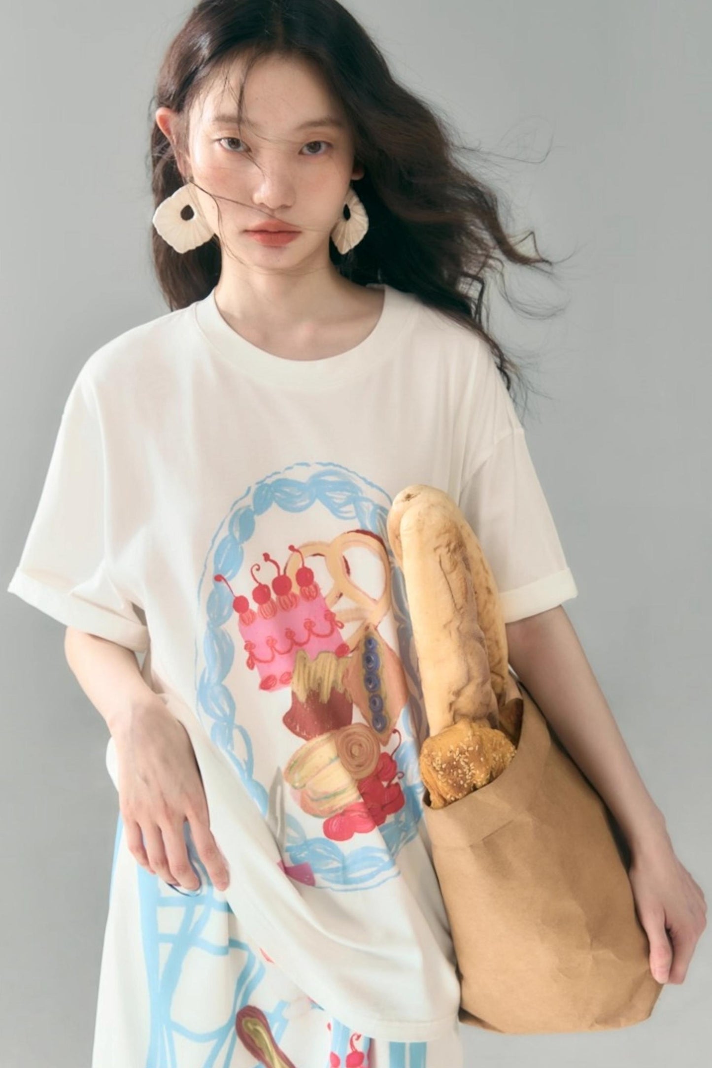 Hand-Painted Crewneck Cotton T-Shirt