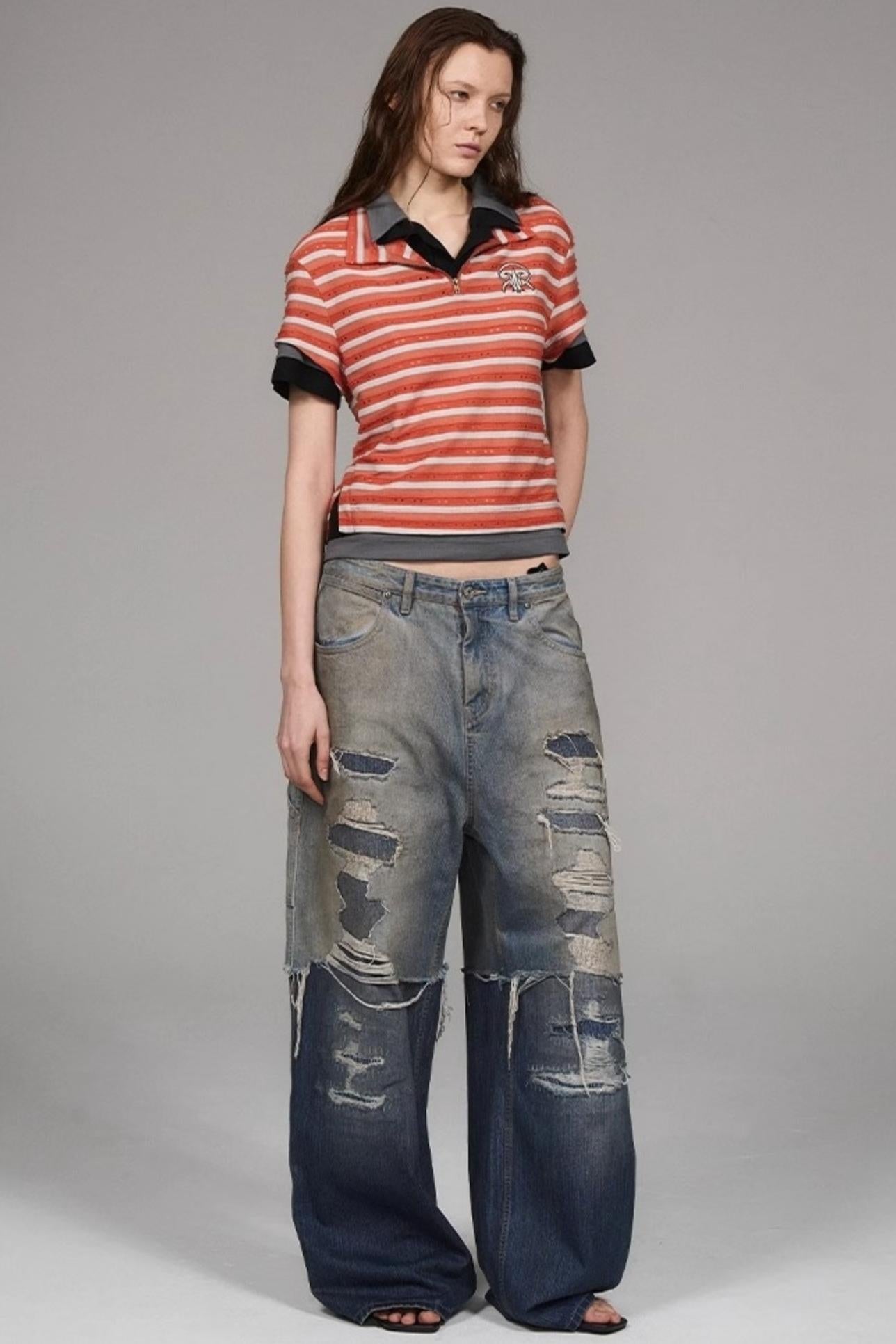 Striped Orange Polo Top