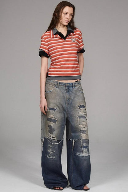 Striped Orange Polo Top