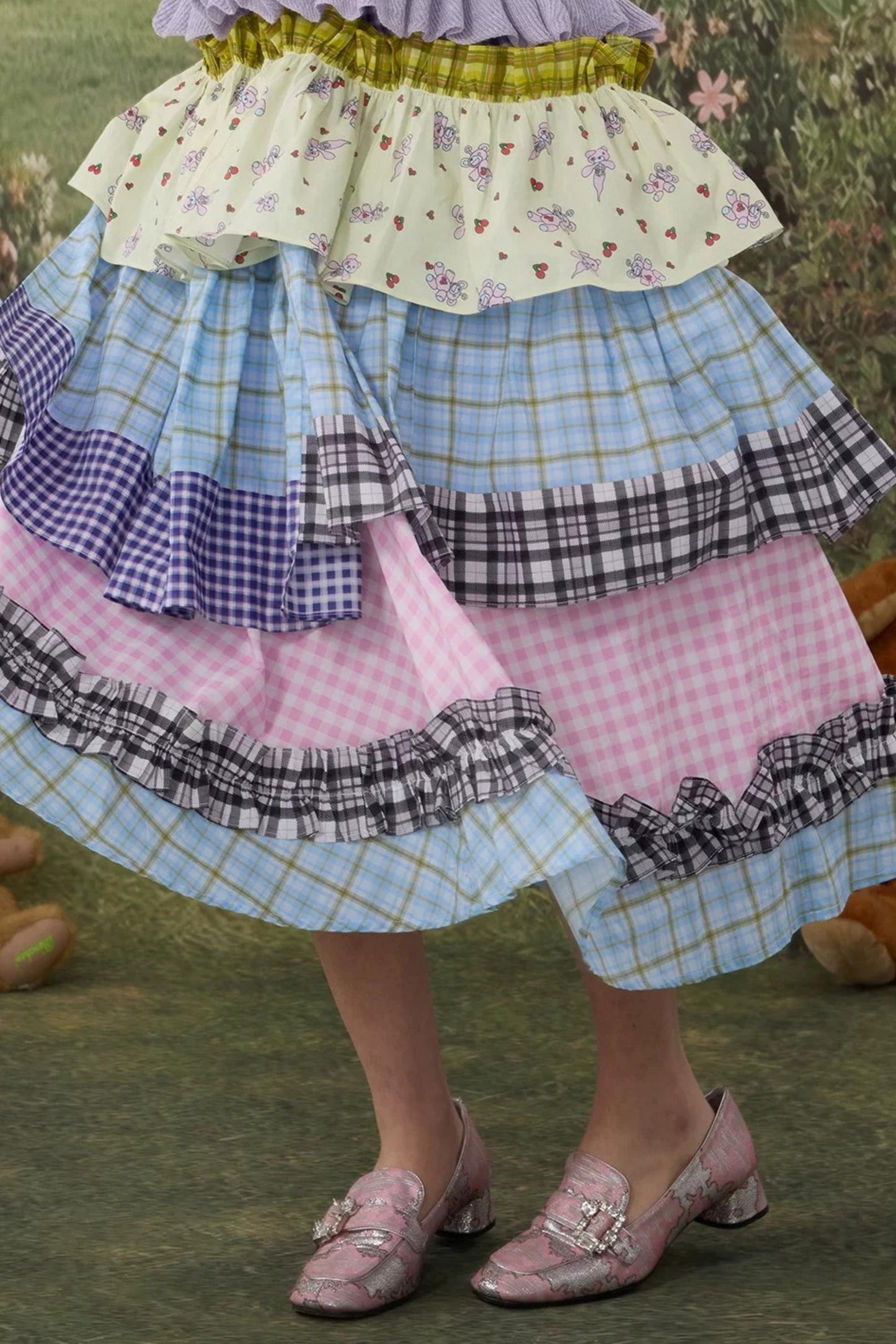 Plaid Cotton Lace Skirt