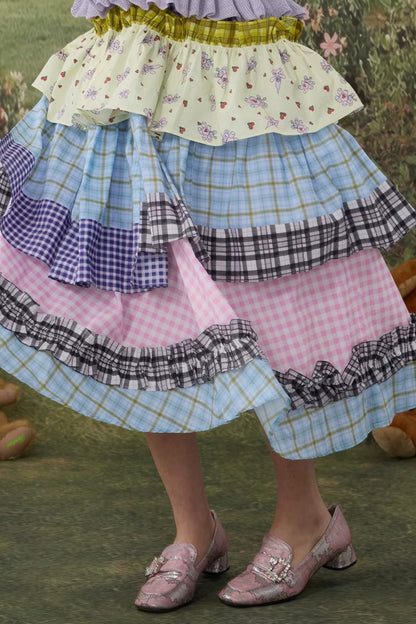 Plaid Cotton Lace Skirt