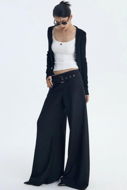 Detachable Belt Wide-Leg Pants