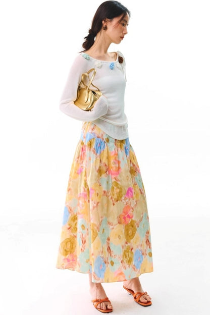 Sunset Coral Cotton A-Line Skirt