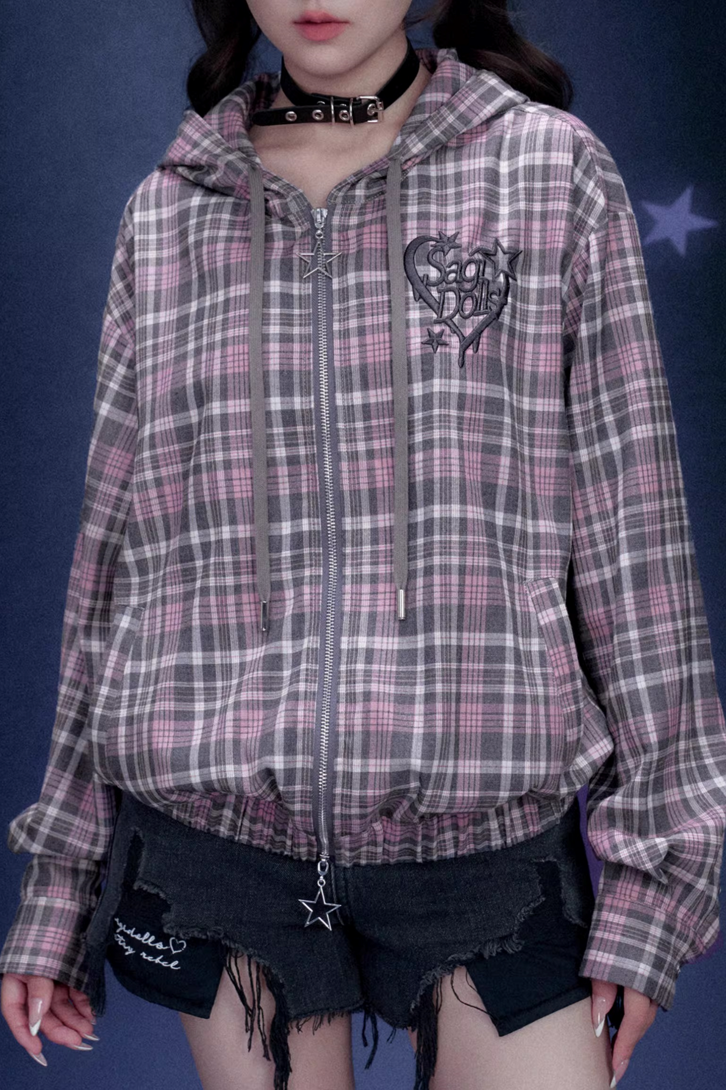 Pink Plaid Hooded Jacket