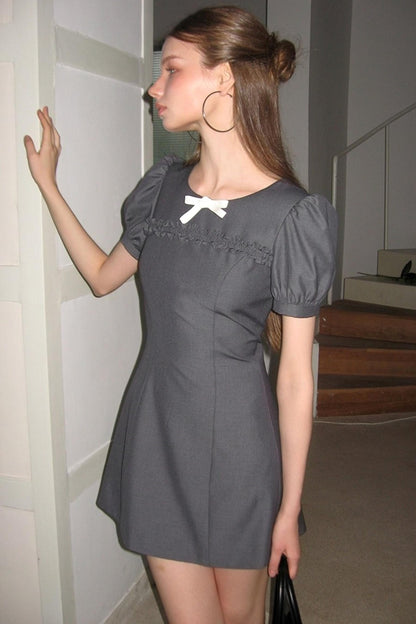 Detachable Bow Bubble Short Sleeve Dress