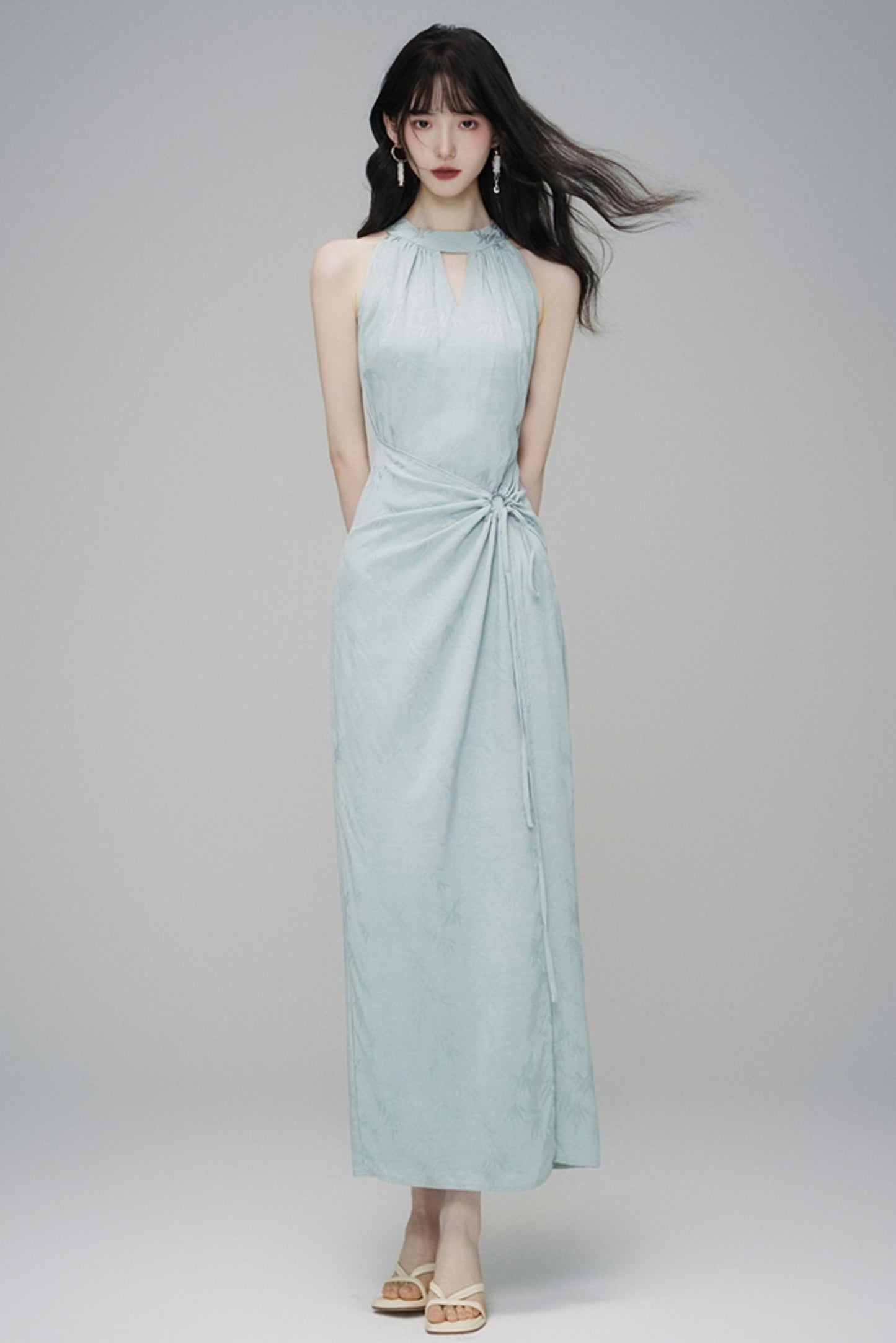 Elegant Sleeveless Jacquard Maxi Dress