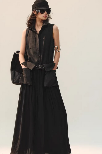 Ink Tone Belted Dress