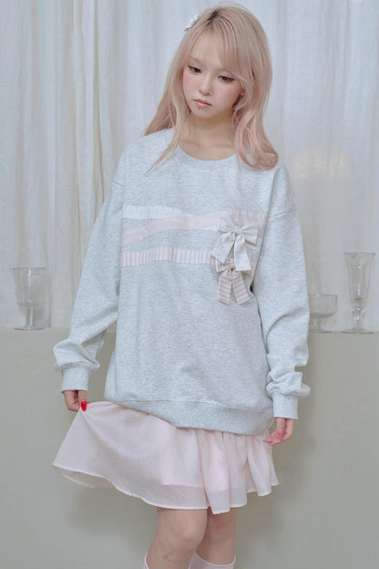 Cotton Bow Patchwork Sweatshirt