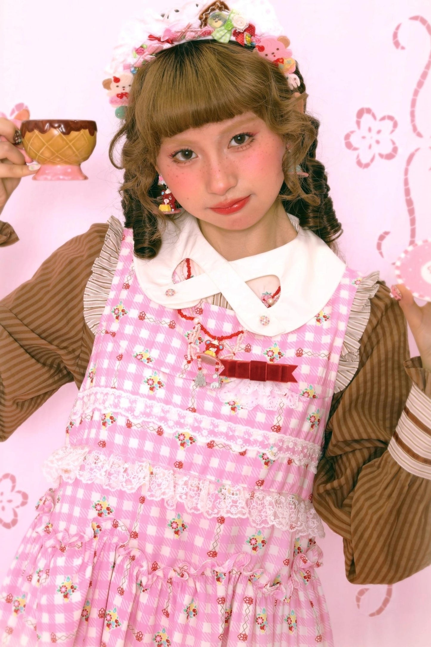 Pink Check Print Rabbit Sundress