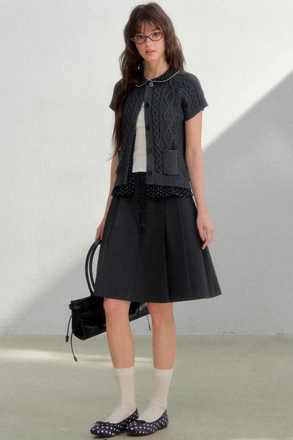 Polka Dot Gray Pleated Skirt