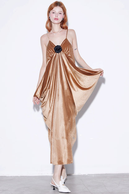 Custom Camellia Silk Velvet Slip Dress