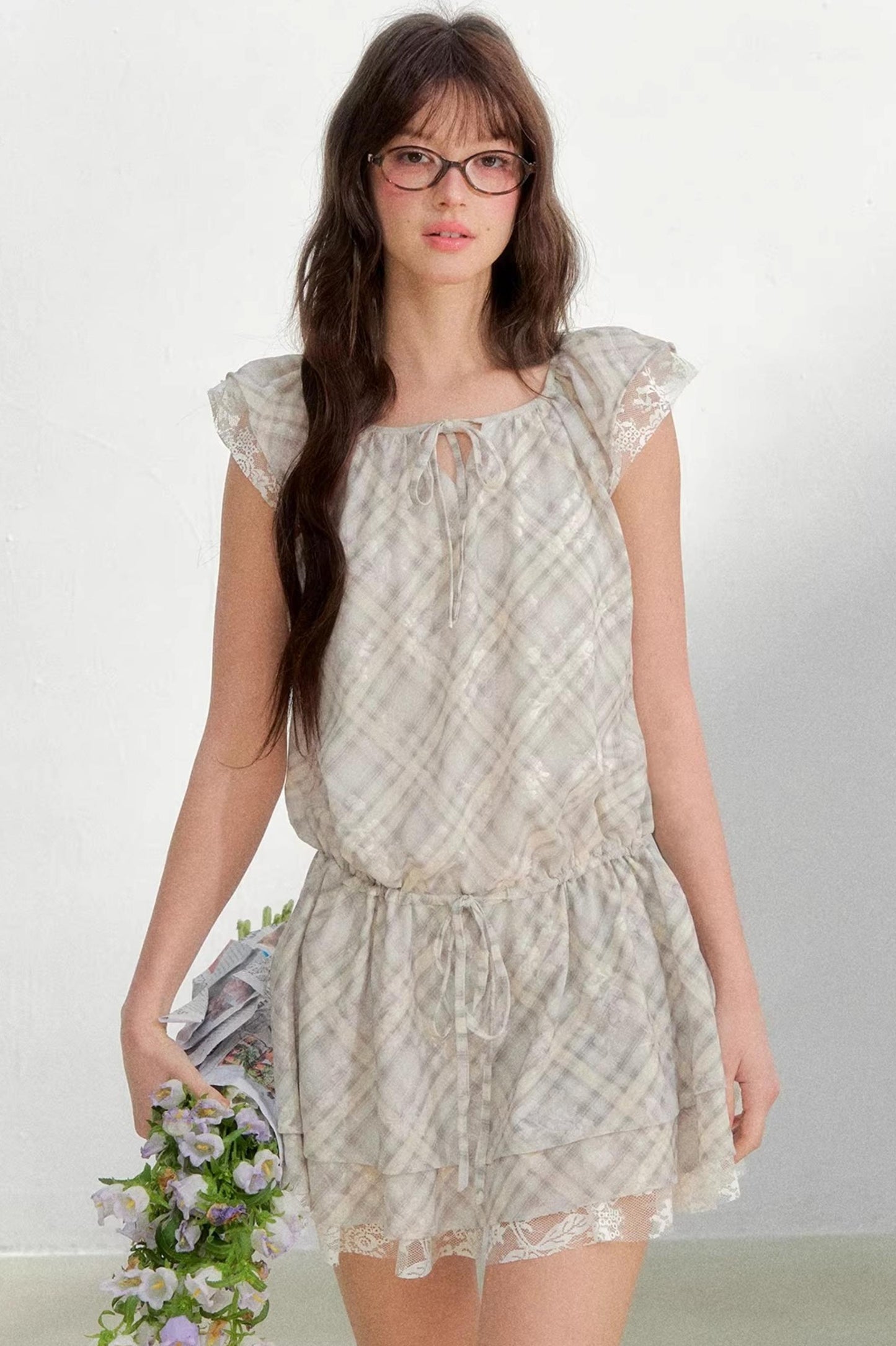 Plaid Flutter Sleeve Dress