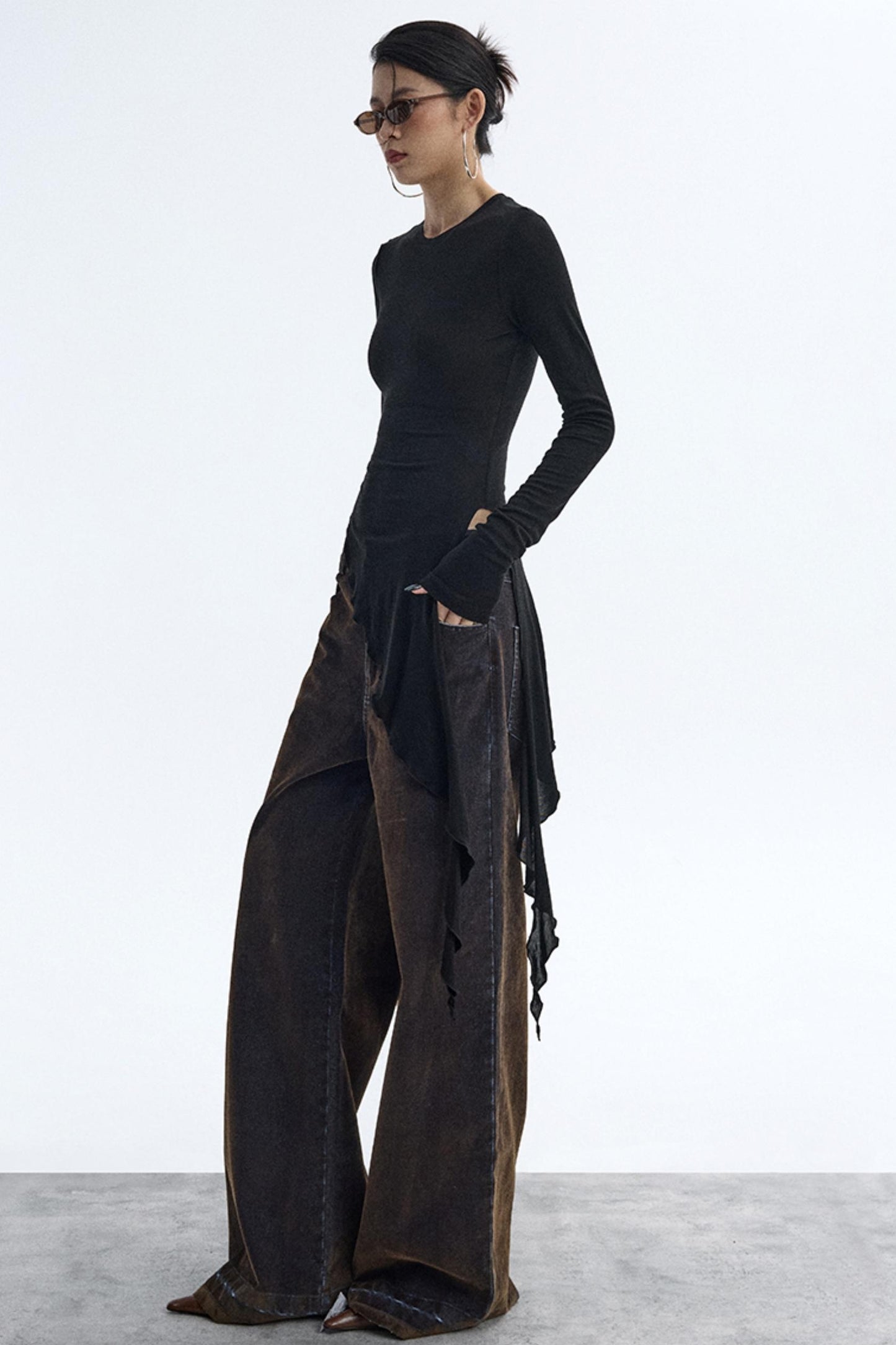 Ruffled Lyocell Asymmetrical Top