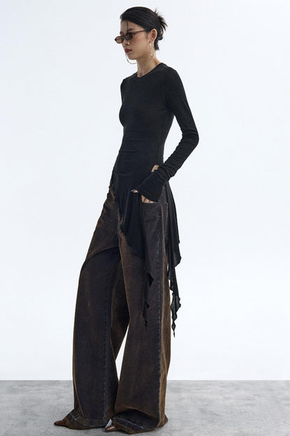 Ruffled Lyocell Asymmetrical Top